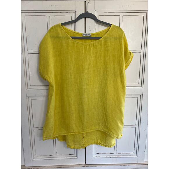 Terzo Millennio size medium yellow linen blouse top short buttons in back Italy - Picture 1 of 4